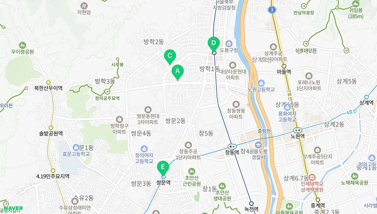쌍문 루프탑 파티룸 아뜨레 지도
